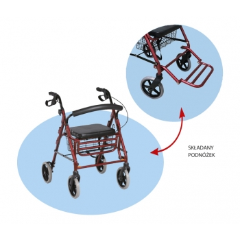 ARmedical Podpórka rehabilitacyjna 4-kołowa – aluminiowa, Comfort, bordowy